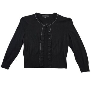 Ann Taylor Black Cardigan Sweater Womens Small Button‎ Front Trim Detail